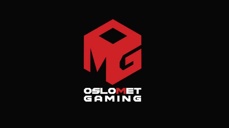 Logo i rødt, svart og hvitt. OsloMet Gaming.