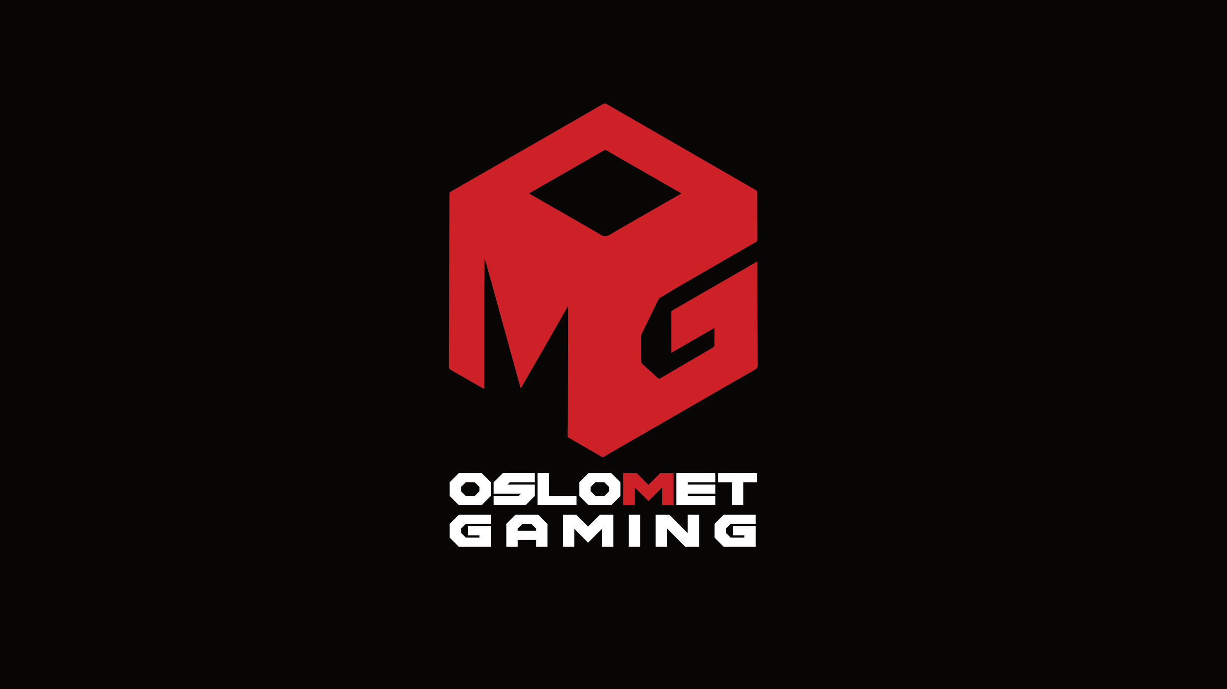 Logo i rødt, svart og hvitt. OsloMet Gaming.