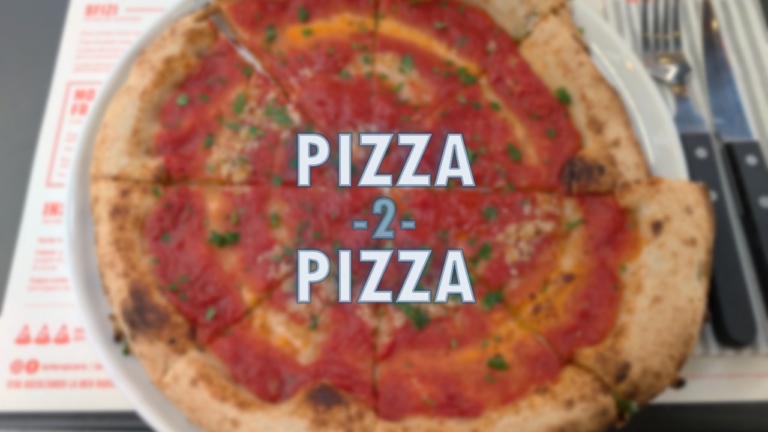 bilde av en pizza med teksten pizza2pizza i front.